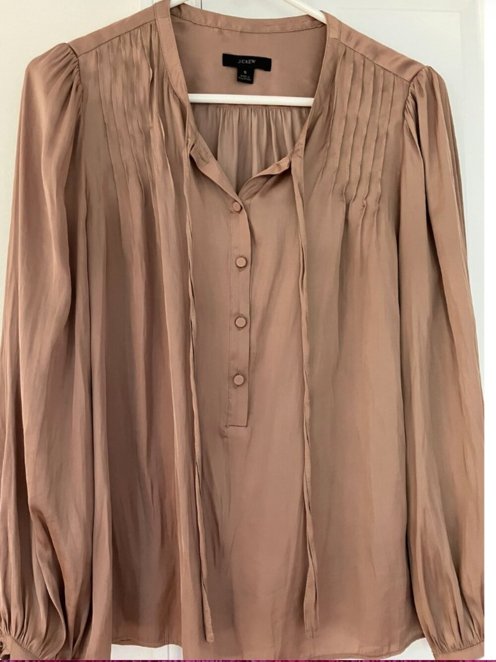 J.Crew Featherweight satin tie-neck top sand/tan color -new without tag